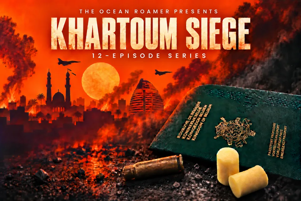 The Ocean Roamer presents Khartoum Siege, a twelve-episode series; illustrated cover artwork.